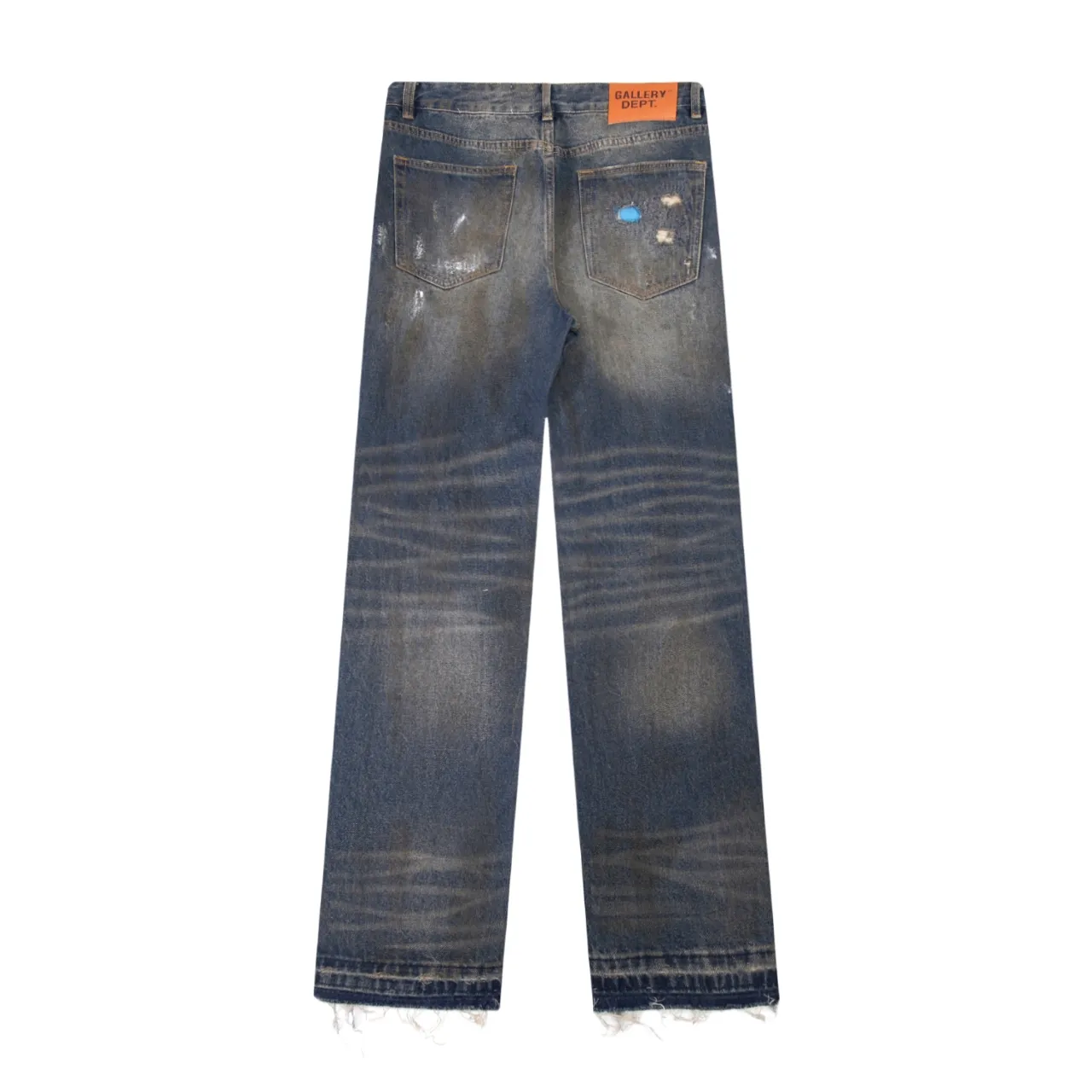 655#Gallery Dept New Retro Splashed Ink Hole Embroidery Washed Small Straight Leg Jeans American High Street Casual Trousers Washed Blue S～XL P240
